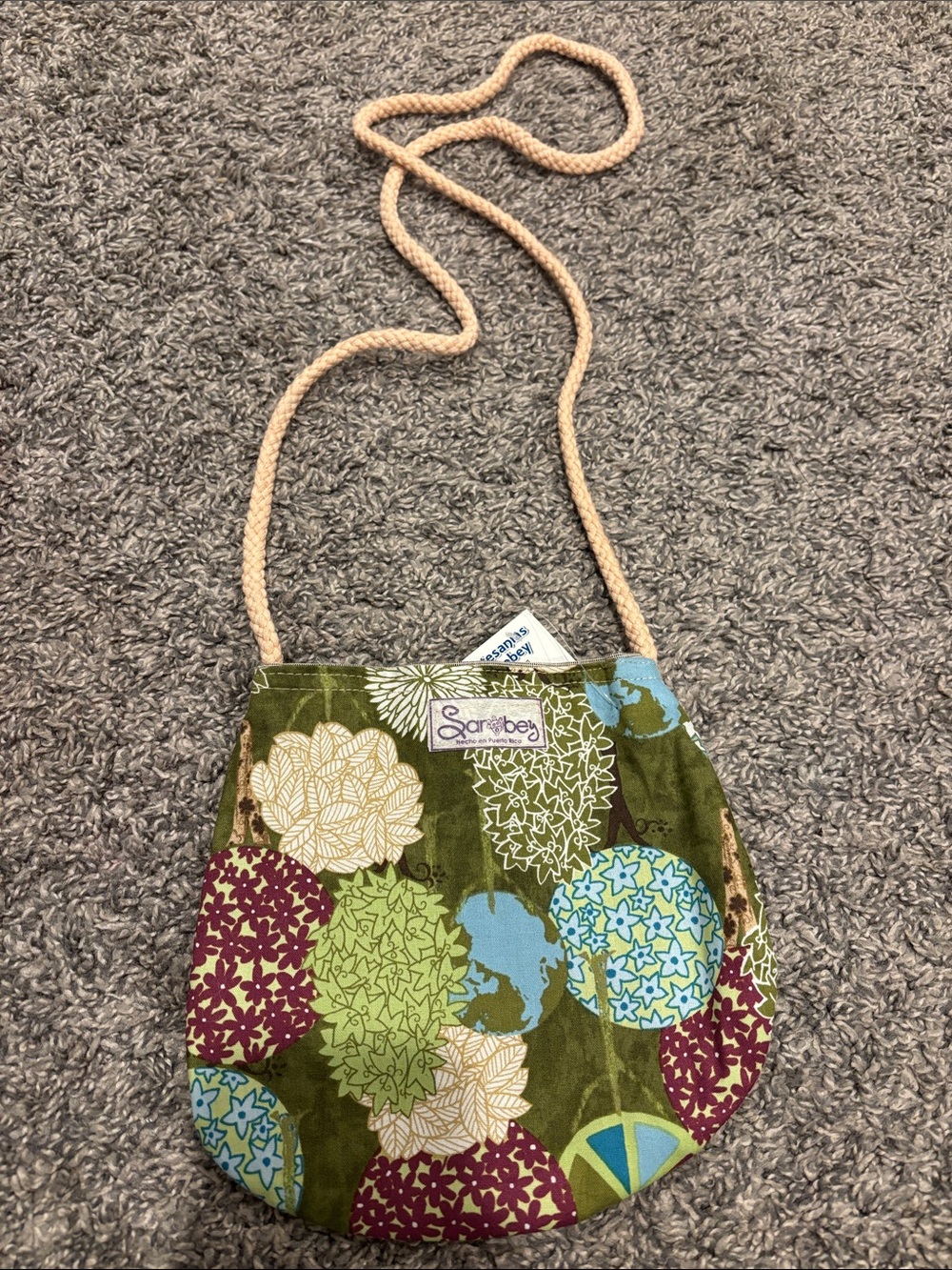 Olive Green Floral Crossbody Bag Handmade From Puerto Rico